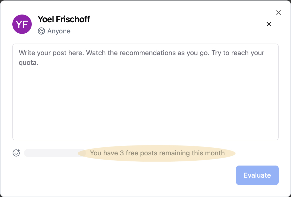 Post editor with a free post counter
