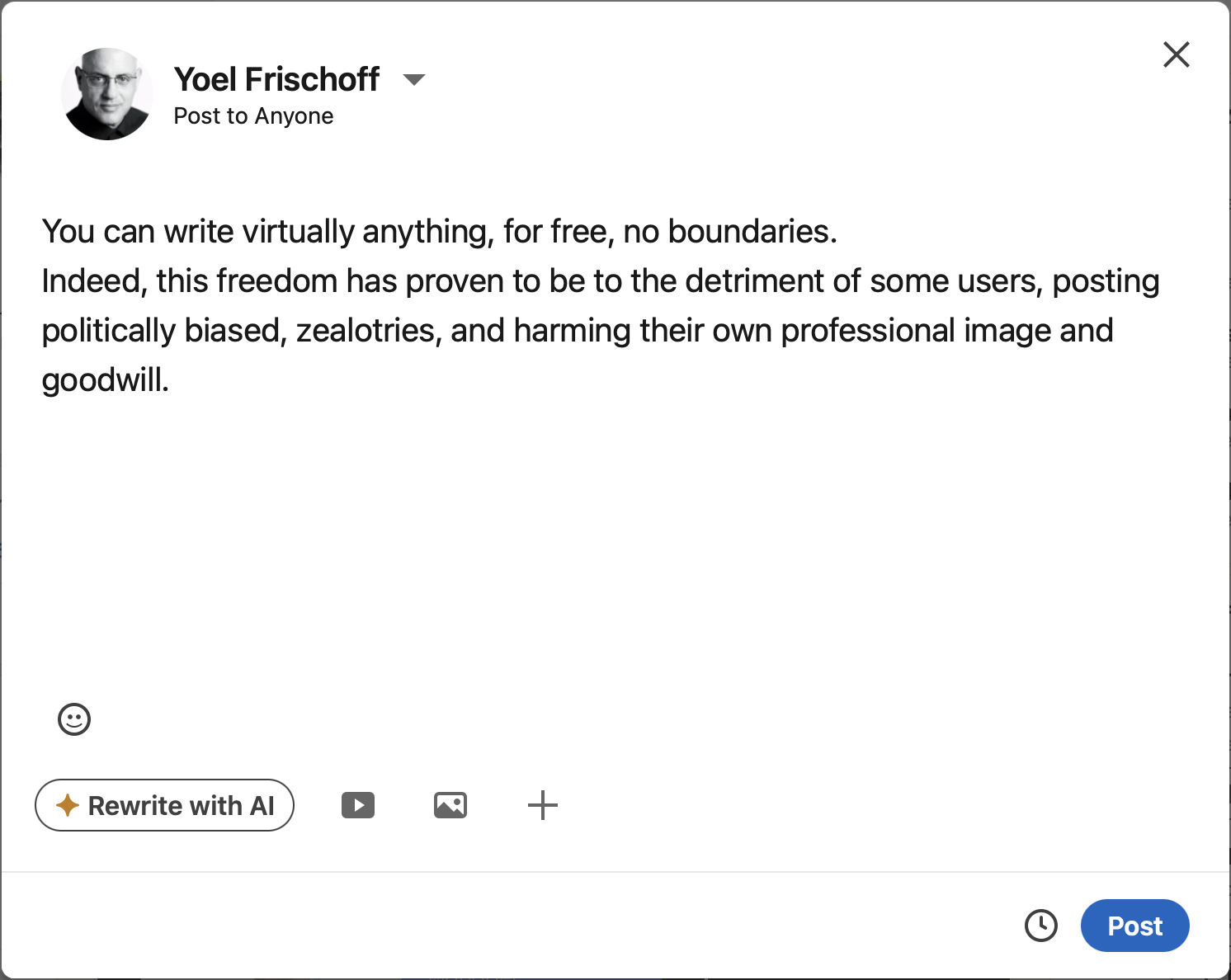 LinkedIn post editor modal