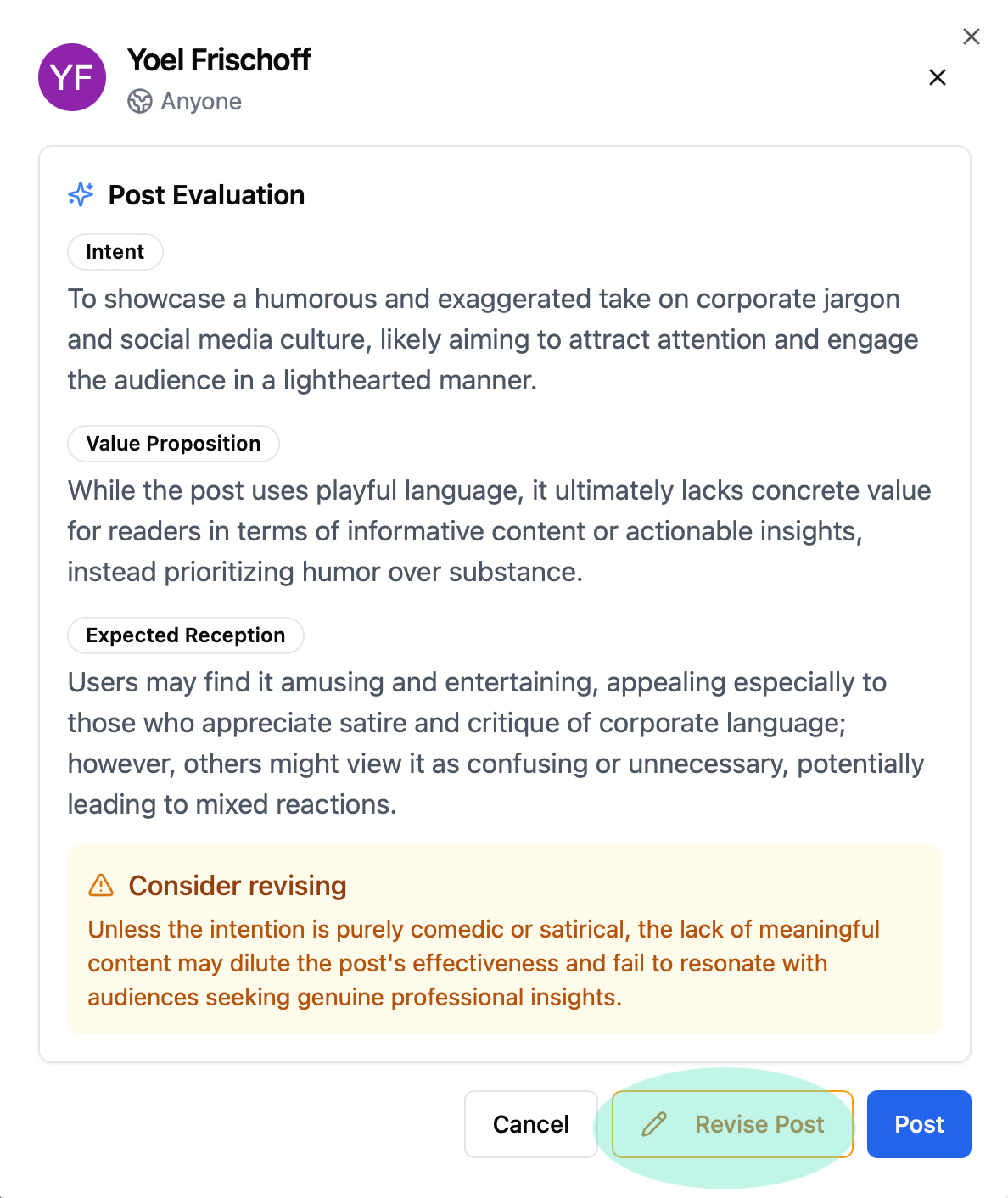 Recommendation to revise