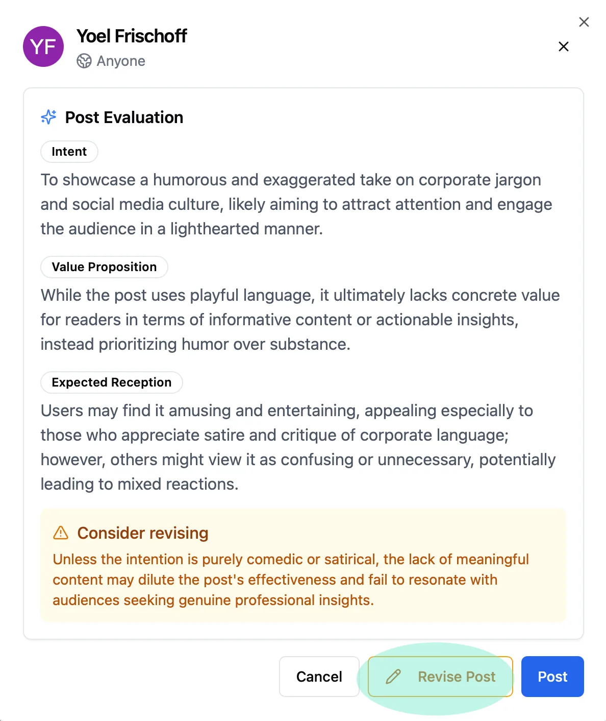 Recommendation to revise